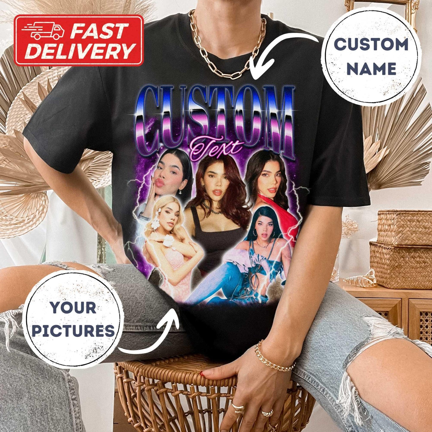 Custom Bootleg T-Shirt, Personalized Shirt from Photos, Unique Design Gift for Boyfriend, Girlfriend, Friends & Family
