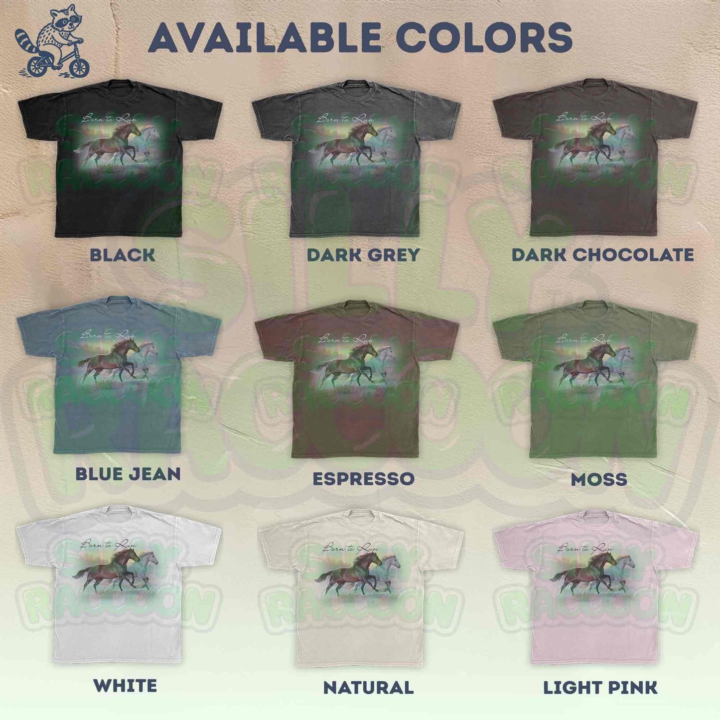 Horse t-shirt for women men equestrian lovers featuring beautiful watercolor running horses design on light gray background. Born to Run script text with brown horse and white horse galloping together through countryside. Perfect gift for horse moms, riders, trainers, western fashion lovers, farm owners and equine enthusiasts. Unisex casual tee with artistic wildlife illustration, ideal for horse shows, ranch work, country western events or casual everyday wear.