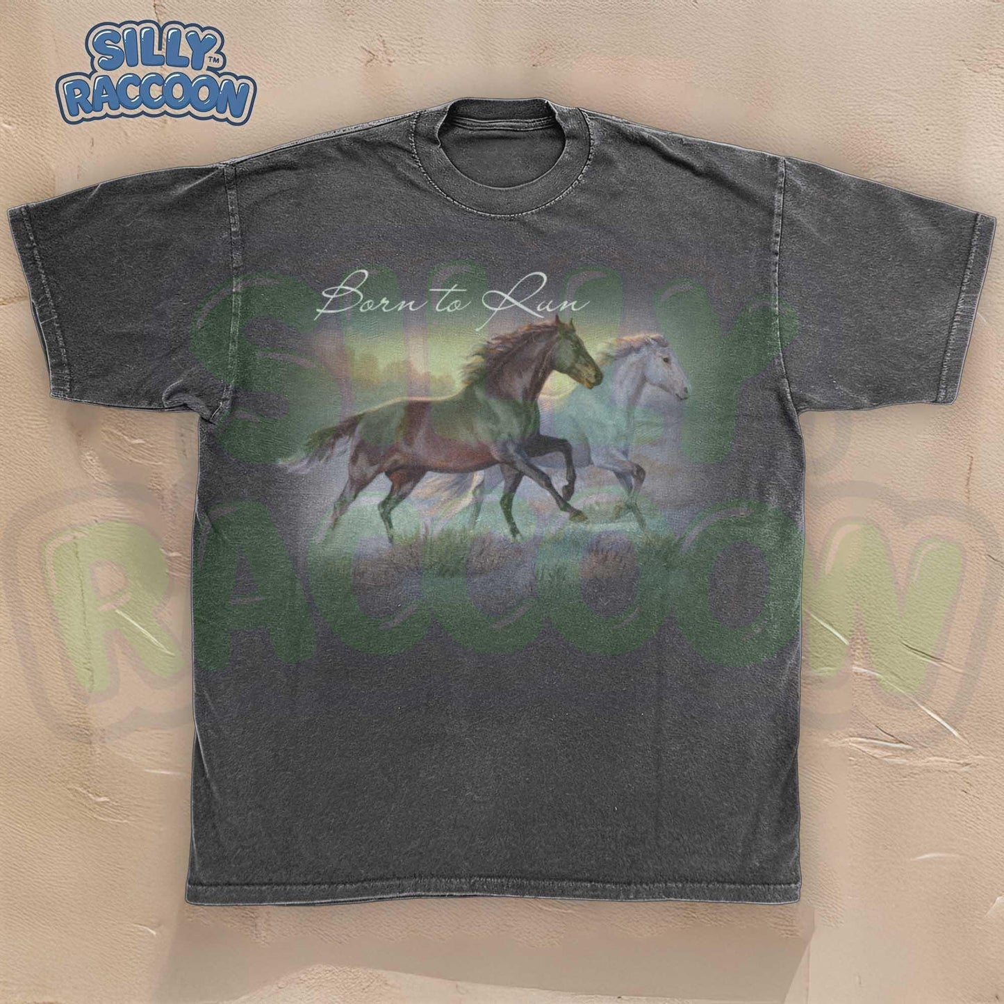 Horse t-shirt for women men equestrian lovers featuring beautiful watercolor running horses design on light gray background. Born to Run script text with brown horse and white horse galloping together through countryside. Perfect gift for horse moms, riders, trainers, western fashion lovers, farm owners and equine enthusiasts. Unisex casual tee with artistic wildlife illustration, ideal for horse shows, ranch work, country western events or casual everyday wear.
