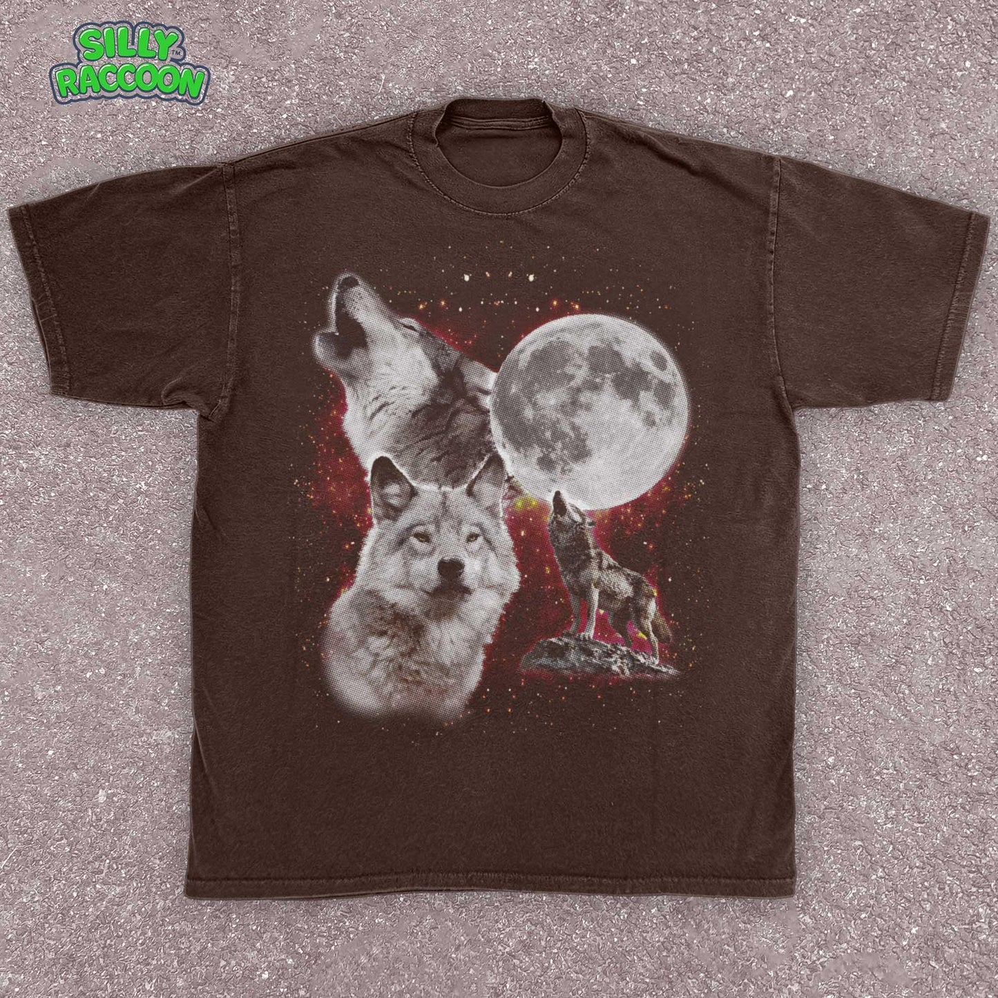 90s wolf moon shirt, vintage style grunge wolves graphic tee. Retro unisex t-shirt for animal and wildlife lovers. Features a moonlit night sky and wolf design. Comfort Colors tee, perfect gift.