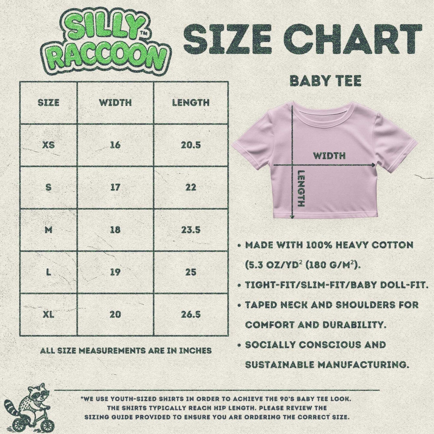 the size chart for a baby tee shirt