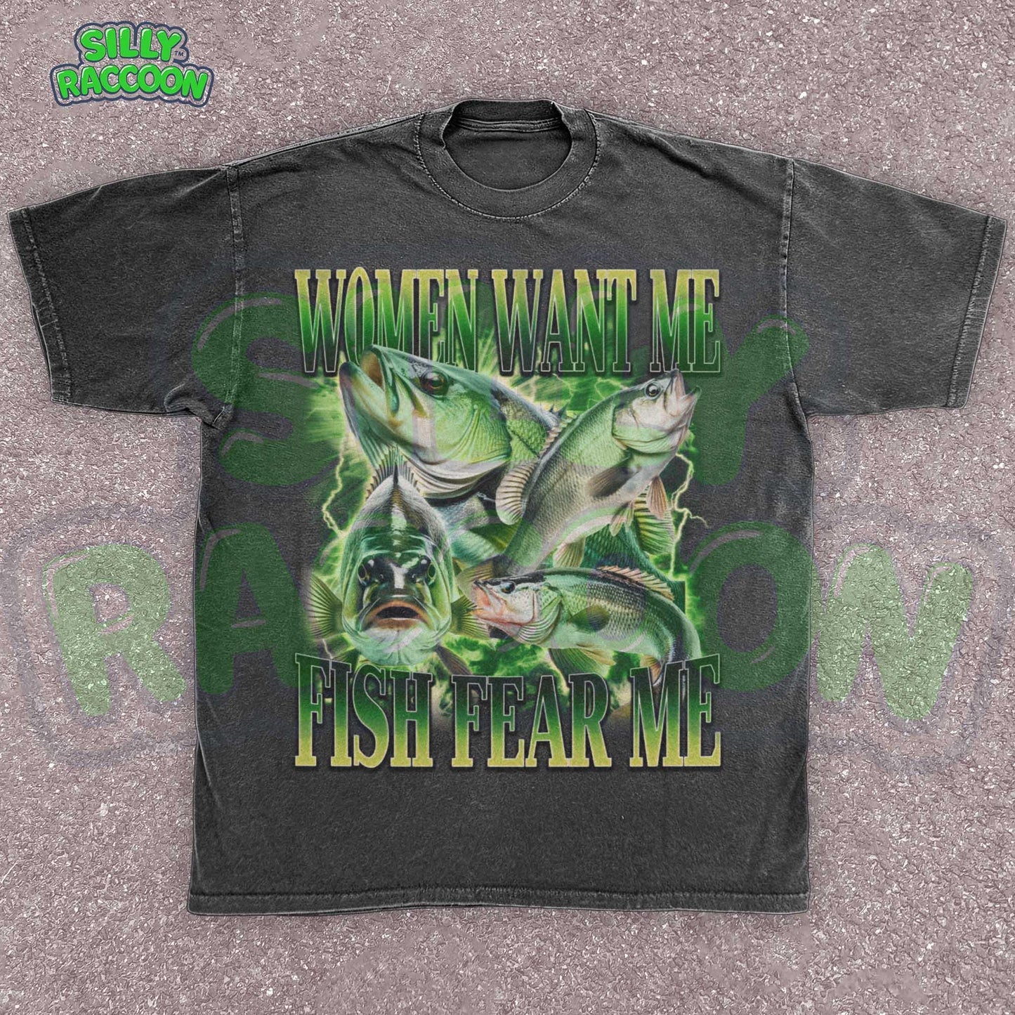 Funny fishing shirt for men featuring the phrase “Women Want Me Fish Fear Me” with bold green bass fish graphics in a retro 90s style. Perfect ironic meme tee for boyfriend, dad, or outdoorsy guy with a sense of humor. Ideal gift for Father's Day, birthdays, or cringe-loving meme fans. Eye-catching vintage-style design with outdoor aesthetic and masculine humor appeal.