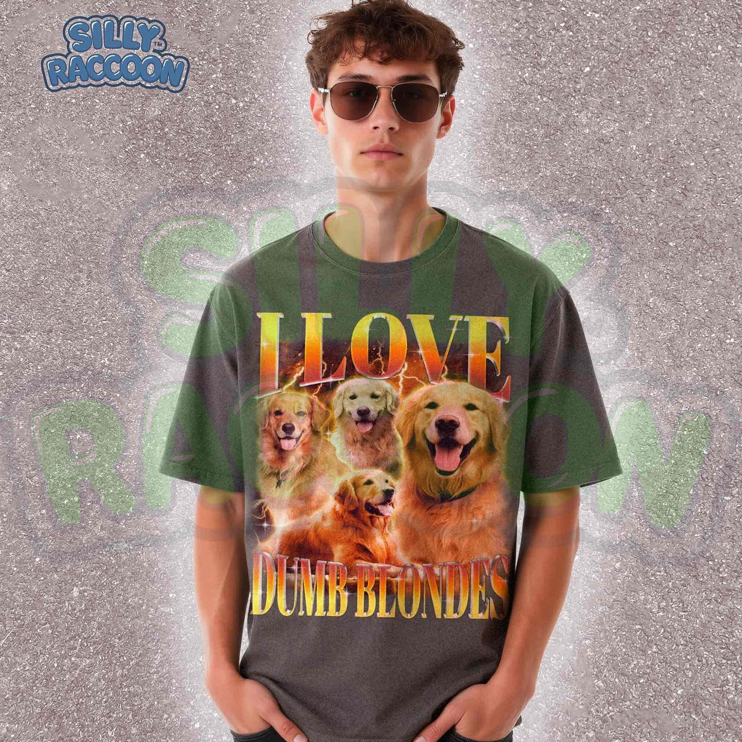 Golden Retriever Dog Tshirt for women, men, and dog lovers featuring four smiling golden retrievers with gradient text "I LOVE DUMB BLONDES" on vintage distressed black shirt. Perfect dog mom gift, dog dad present, or funny pet lover apparel. Retro style graphic t-shirt with pet humor celebrating the golden retriever breed. Vintage dog lover clothing with blonde dog pun that any golden retriever owner would love.