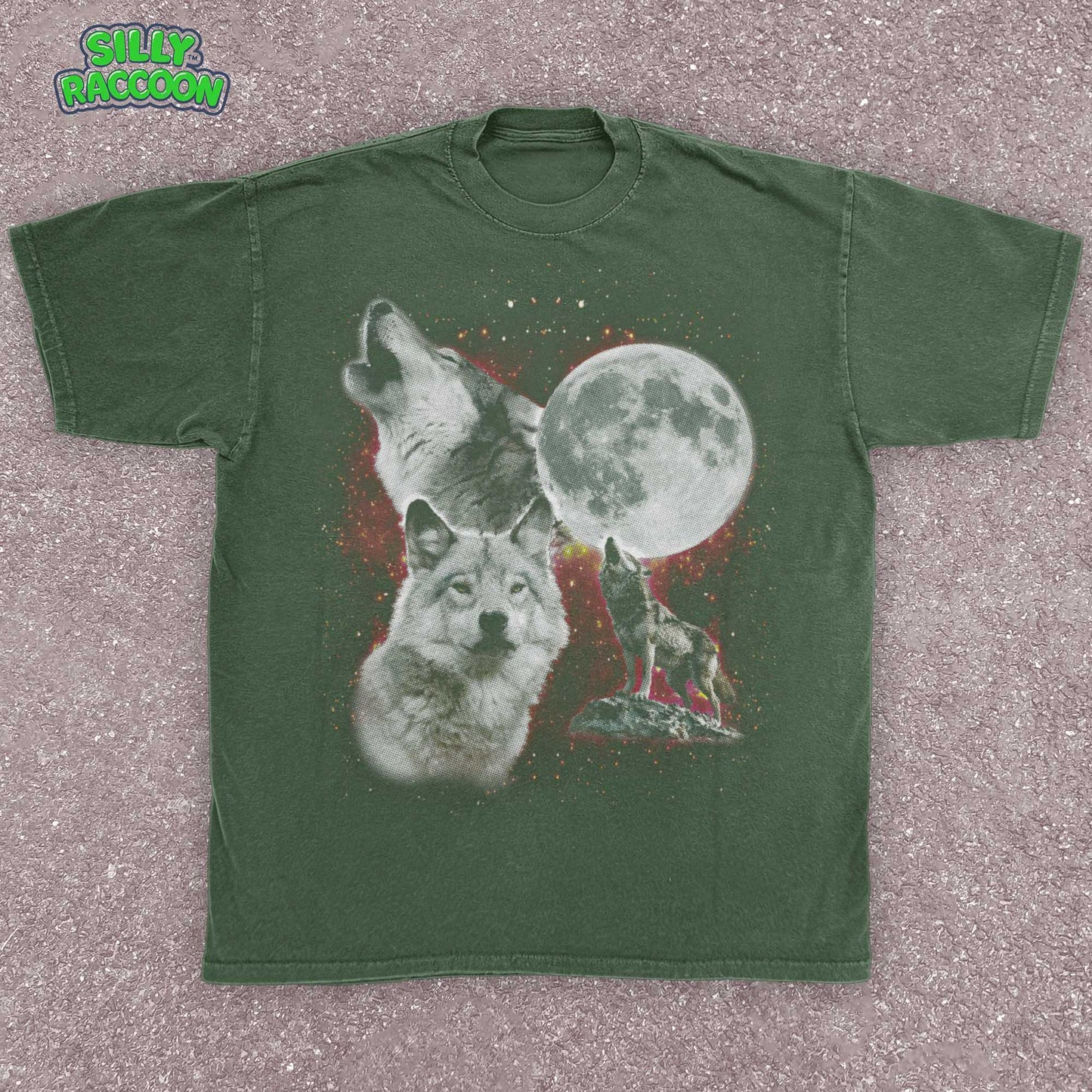 90s wolf moon shirt, vintage style grunge wolves graphic tee. Retro unisex t-shirt for animal and wildlife lovers. Features a moonlit night sky and wolf design. Comfort Colors tee, perfect gift.