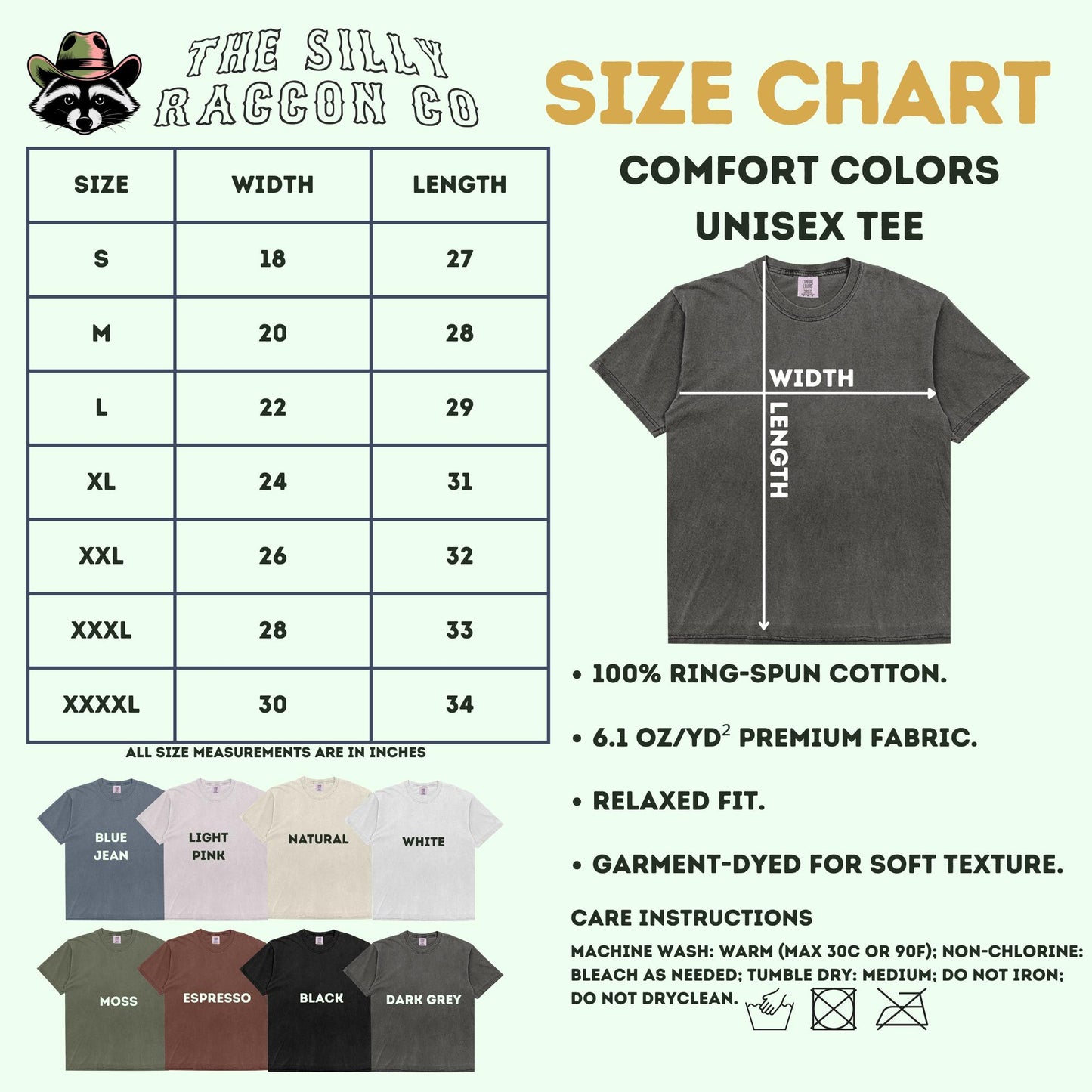 the size chart for a t - shirt with different colors