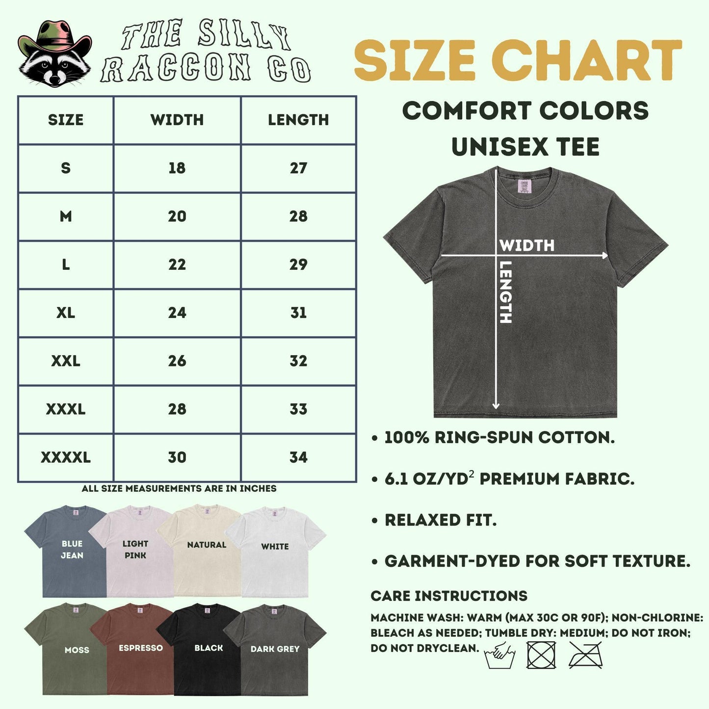 the size chart for a t - shirt with different colors