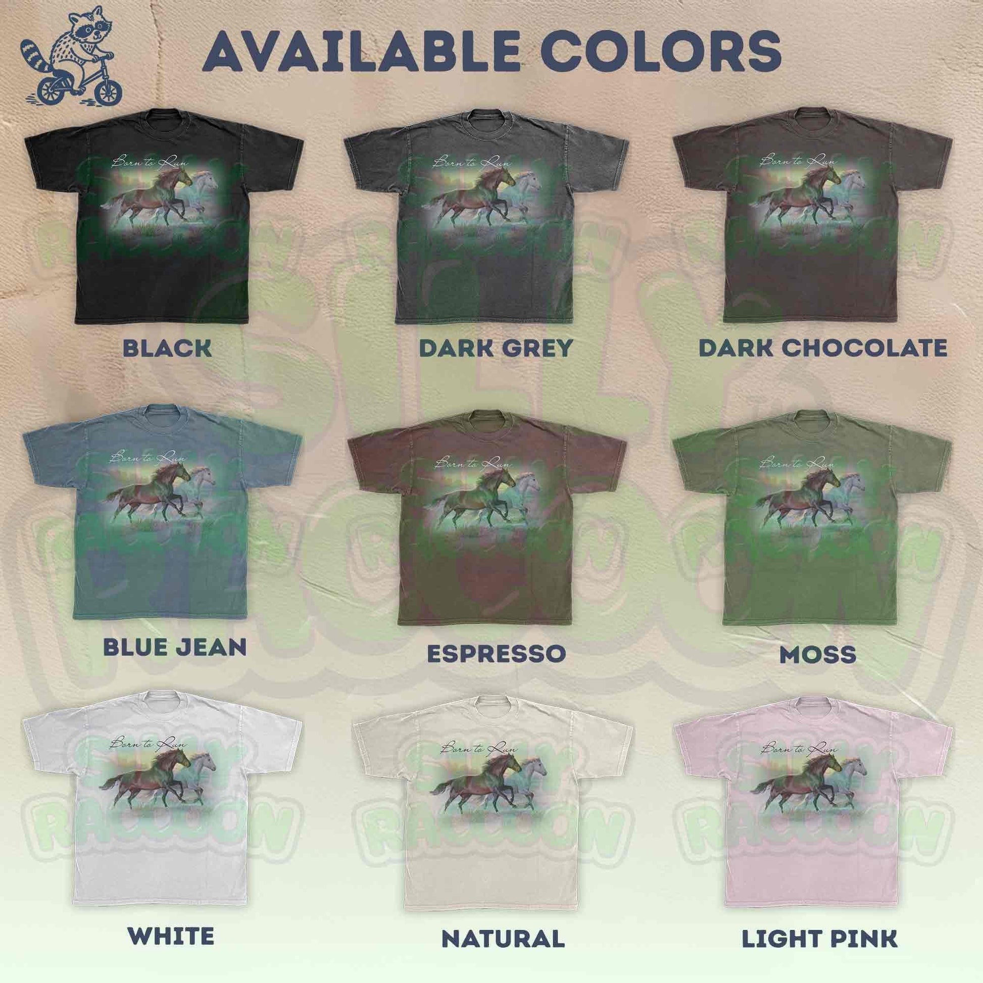 Horse t-shirt for women men equestrian lovers featuring beautiful watercolor running horses design on light gray background. Born to Run script text with brown horse and white horse galloping together through countryside. Perfect gift for horse moms, riders, trainers, western fashion lovers, farm owners and equine enthusiasts. Unisex casual tee with artistic wildlife illustration, ideal for horse shows, ranch work, country western events or casual everyday wear.