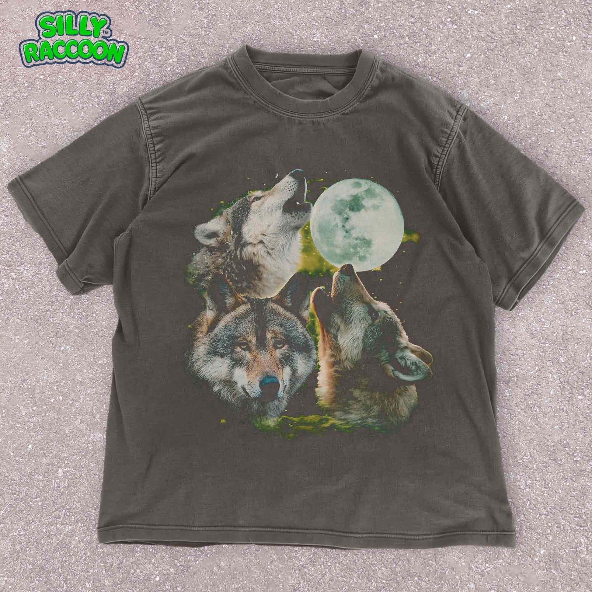 Three Wolf Moon T-Shirt for nature lovers. Mystical wolf pack design with wolves howling at full moon. Perfect for wildlife and spiritual enthusiasts. Unisex fit in dark chocolate brown.