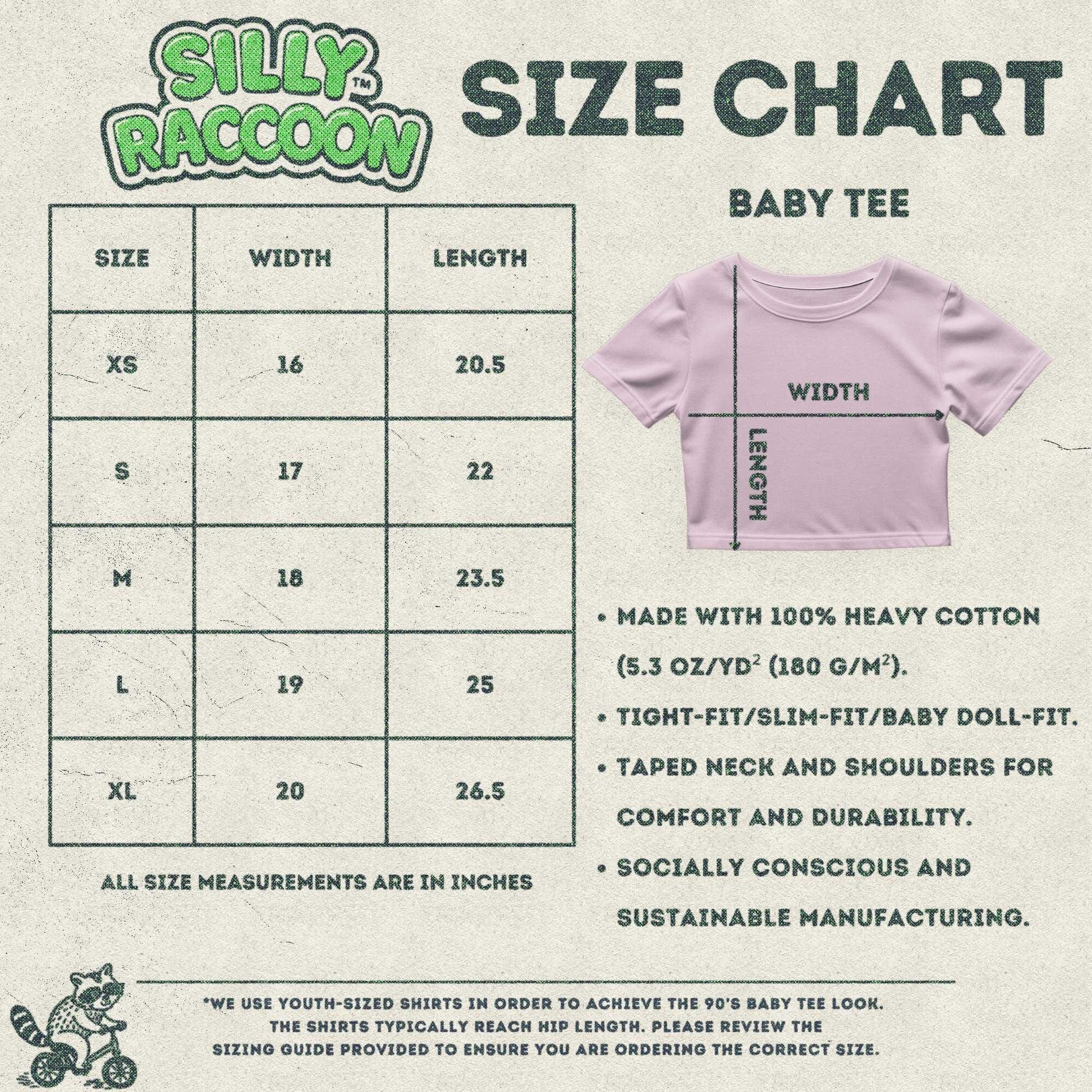 the size chart for a baby tee shirt