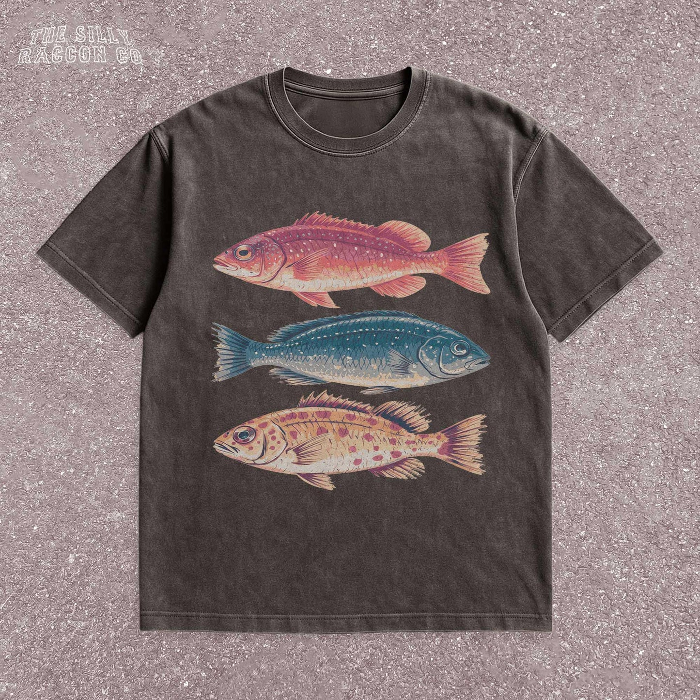Vintage fish shirt for men and women featuring three illustrated fish in retro colors on a natural Comfort Colors tee. Perfect for outdoorsy types, ocean lovers, anglers, and marine biology fans. This nature-themed graphic t-shirt combines vintage style with beachy summer vibes. A great gift for fishermen, Father&#39;s Day, or anyone into fishing, sea life, or the outdoors. Classic fit with artistic nature illustrations.