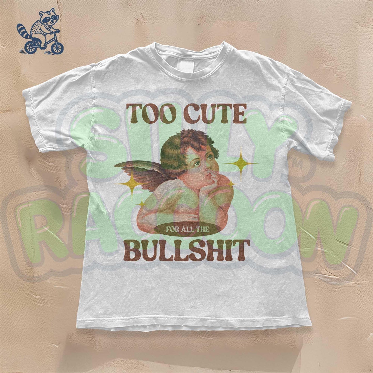 Aesthetic Cherub Angel T-shirt | Too Cute For Bullshit | Funny Sarcastic Meme Tee | Retro Cherub Graphic Shirt | Funny Trendy Shirt
