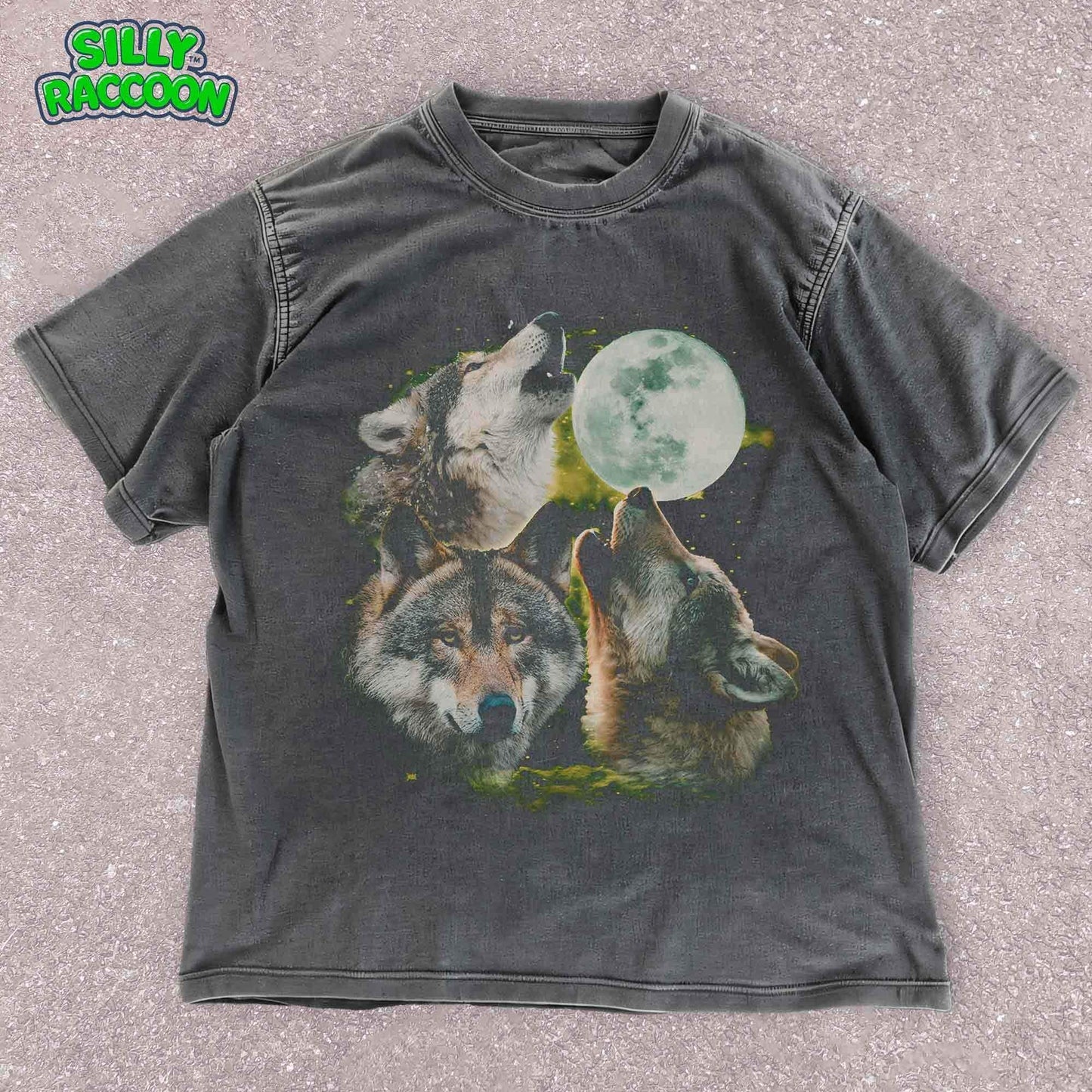 Three Wolf Moon T-Shirt for nature lovers. Mystical wolf pack design with wolves howling at full moon. Perfect for wildlife and spiritual enthusiasts. Unisex fit in charcoal grey.